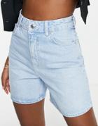 Asos Design Cotton Blend Denim Relaxed Bermuda Short In Lightwash - Lblue