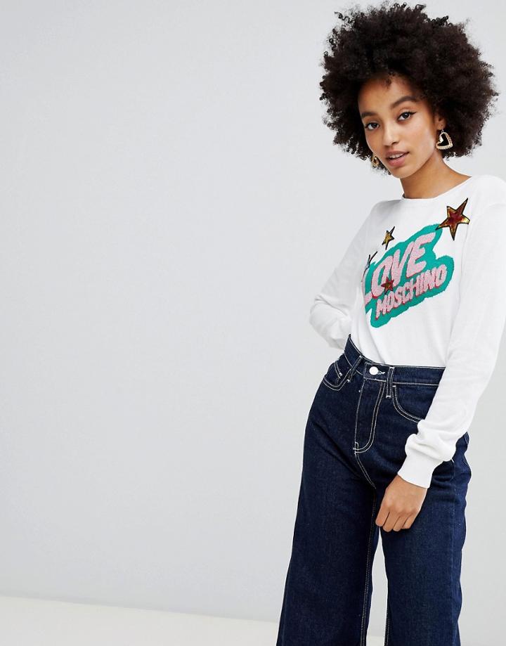 Love Moschino Sequin Star Logo Sweater - White