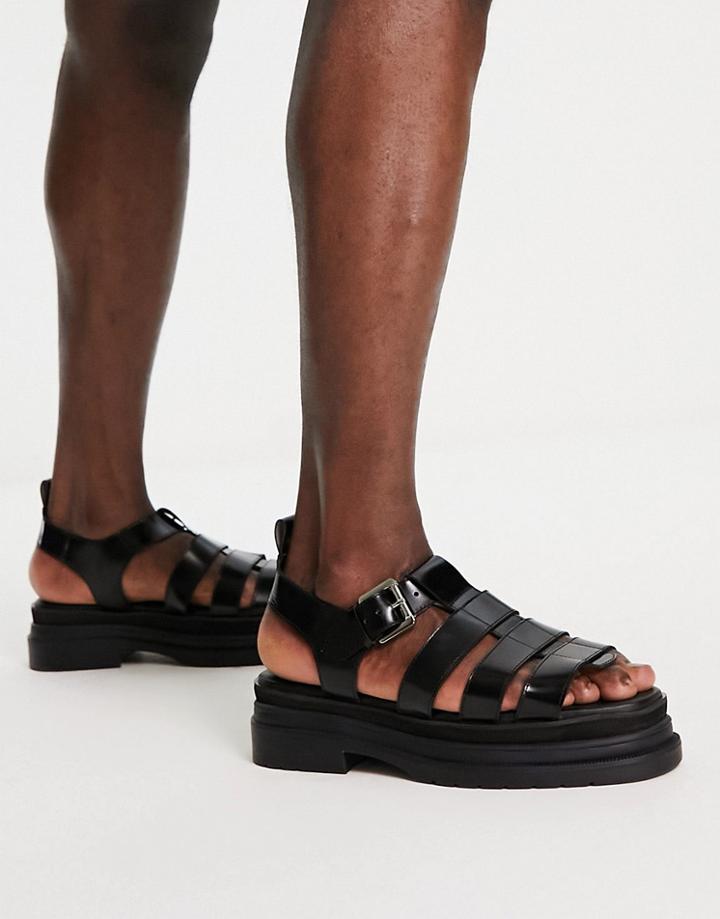 Asos Design Chunky Gladiator Sandals In Black Leather