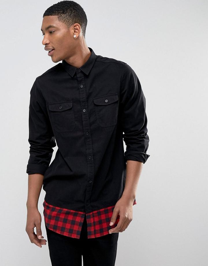 Brave Soul Cut And Sew Contrast Edge Shirt - Black