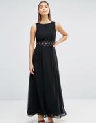 Ax Paris Maxi Dress With Crochet And Embellished Waist - Black