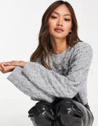 Asos Design Crop Sweater In Cable Stitch In Gray-grey
