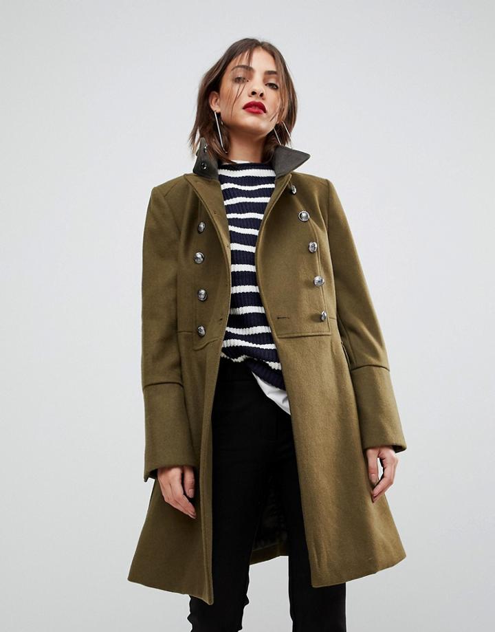 Mango Flare Sleeve Button Military Coat - Green