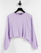 Asos Design Slouchy Batwing Crop Top In Soft Rib In Lilac-purple