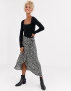 New Look Floral Wrap Skirt In Black Floral Pattern