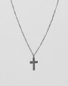 Asos Design Necklace With Embossed Cross In Burnished Silver Tone - Silver