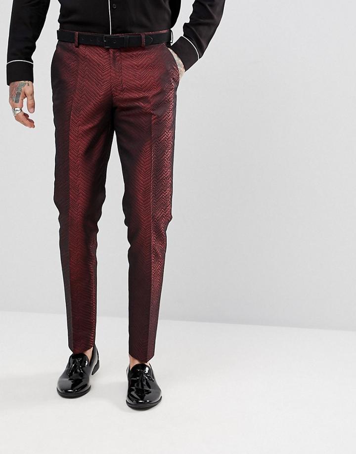 Asos Skinny Suit Pants In Red Lava Jacquard - Red