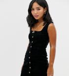 Brave Soul Petite Meena Cord Button Through Mini Dress - Black