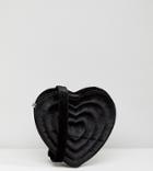 Monki Embossed Love Heart Velvet Bag - Black