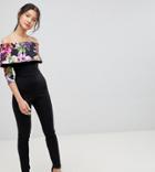 True Violet Bardot Jumpsuit With Placement Floral Print - Multi
