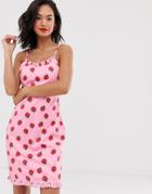 Daisy Street Cami Dress In Strawberry Print - Pink