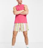 Collusion Branded Stripe Longer Length Swim Short-pink