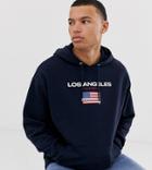 Asos Design Tall Oversized Hoodie With Los Angeles Print In Navy - Navy