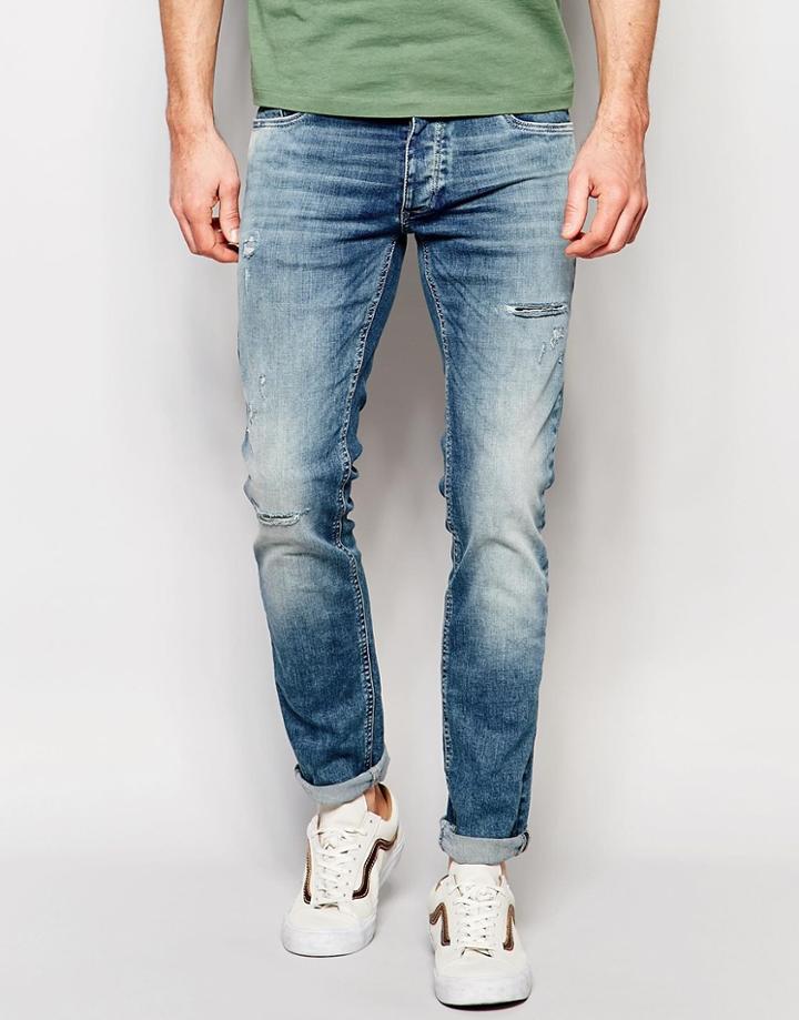 Jack & Jones Slim Fit Jeans In Blue - Blue Denim