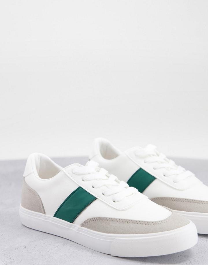 London Rebel Green Side Stripe Lace Up Sneakers