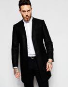 Heart & Daggerwool Herringbone Overcoat With Velvet Back Neck - Black