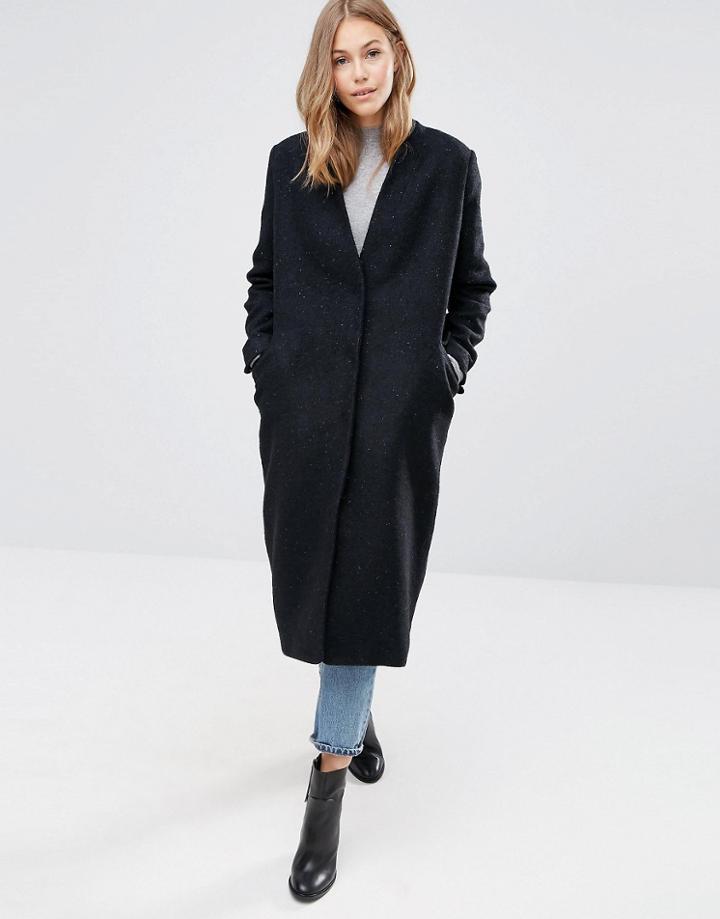 Asos Oversized Coat In Textured Fabric - Black