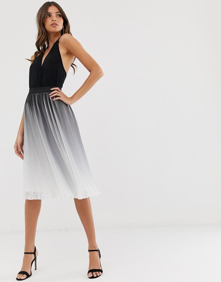 Chi Chi London Pleated Color Block Midi Skirt In Monochrome Dip Dye Effect - Multi