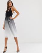 Chi Chi London Pleated Color Block Midi Skirt In Monochrome Dip Dye Effect - Multi