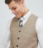 Noak Slim Wedding Vest In Linen - Stone