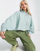 Topshop Textured Check Crop Shirt In Sage Green