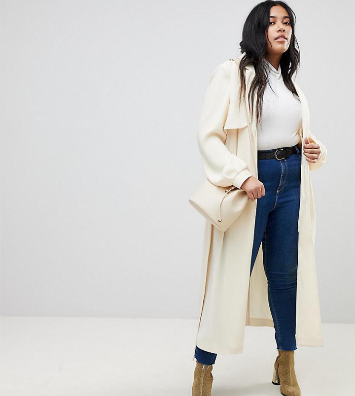 Asos Curve Crepe Duster Trench - Pink