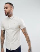 Farah Brewer Slim Fit Short Sleeve Oxford Shirt In Beige - Beige