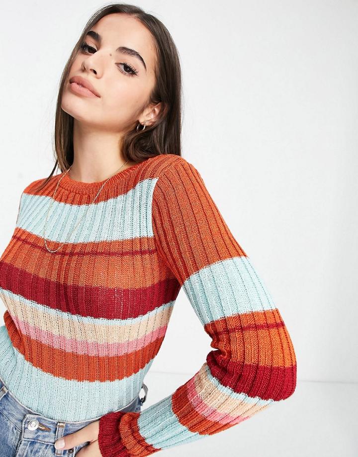Asos Design Ribbed Sweater In Stripe-multi
