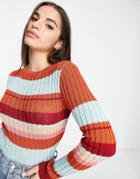 Asos Design Ribbed Sweater In Stripe-multi