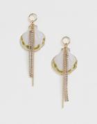 Asos Design Earrings With Faux Shell And Crystal Strands In Gold