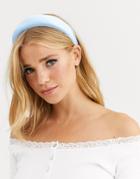 Asos Design Padded Headband In Baby Blue Satin