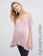 Asos Maternity Oversized Cold Shoulder Top With Asymmetric Hem - Pink