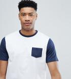 Jacamo Tall T-shirt With Contrast Sleeve And Pocket - White