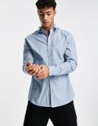 River Island Long Sleeve Poplin Shirt In Blue-navy