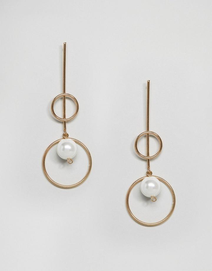 Asos Bar And Pearl Drop Earrings - Gold