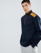 Asos Design Regular Fit Overhead Half Zip Shirt With Mustard Panel - Navy