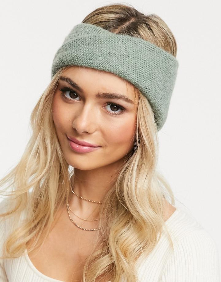 Asos Design Wool Mix Twist Front Headband In Green