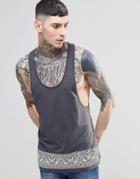 Asos Tank With Bandana Hem Print And Extreme Racer Back - Ebony