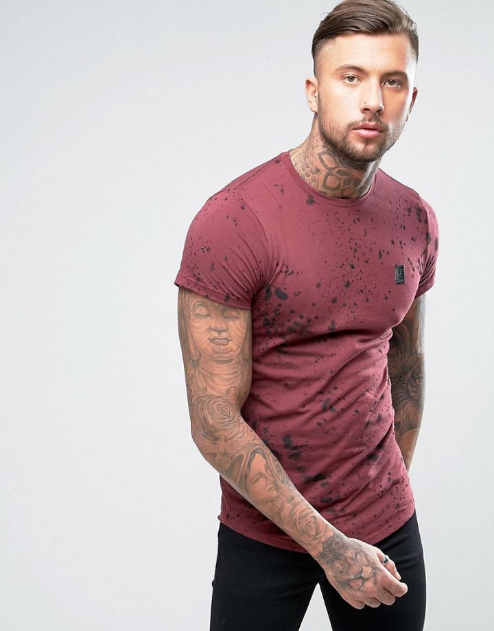 Religion Longline T-shirt With Distressing And Oil Print - Red