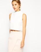 Asos Sleeveless Crop Top In Texture With High Neck - White
