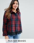 Alice & You Check Shirt With Crochet Lace Hem - Red