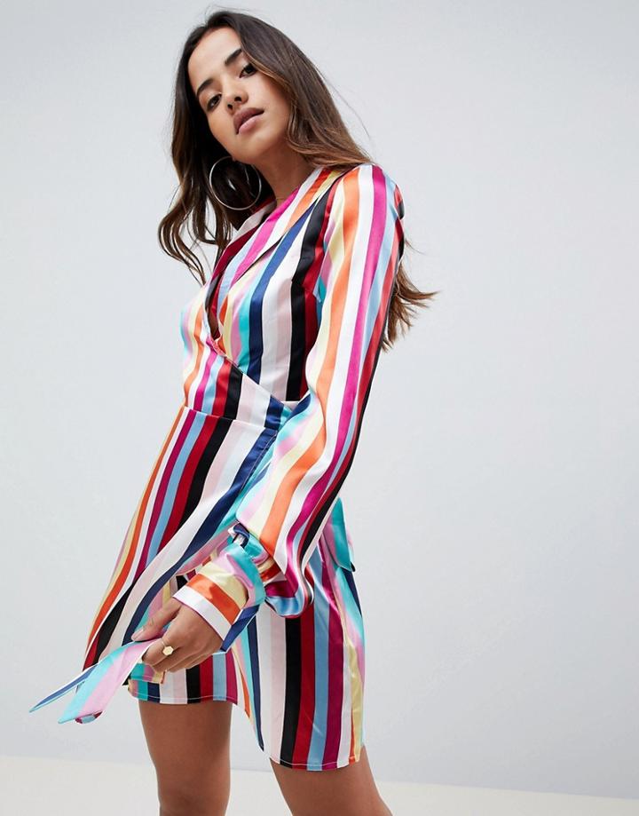Asos Design Wrap Mini Skater Dress In Stripe - Multi