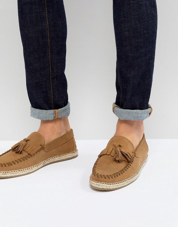 Frank Wright Tassel Espadrilles In Beige Suede - Beige
