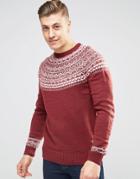 Bellfield Crew Neck Jacquard Knitted Sweater - Red