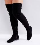 Asos Kasba Wide Fit Flat Over The Knee Boots-black