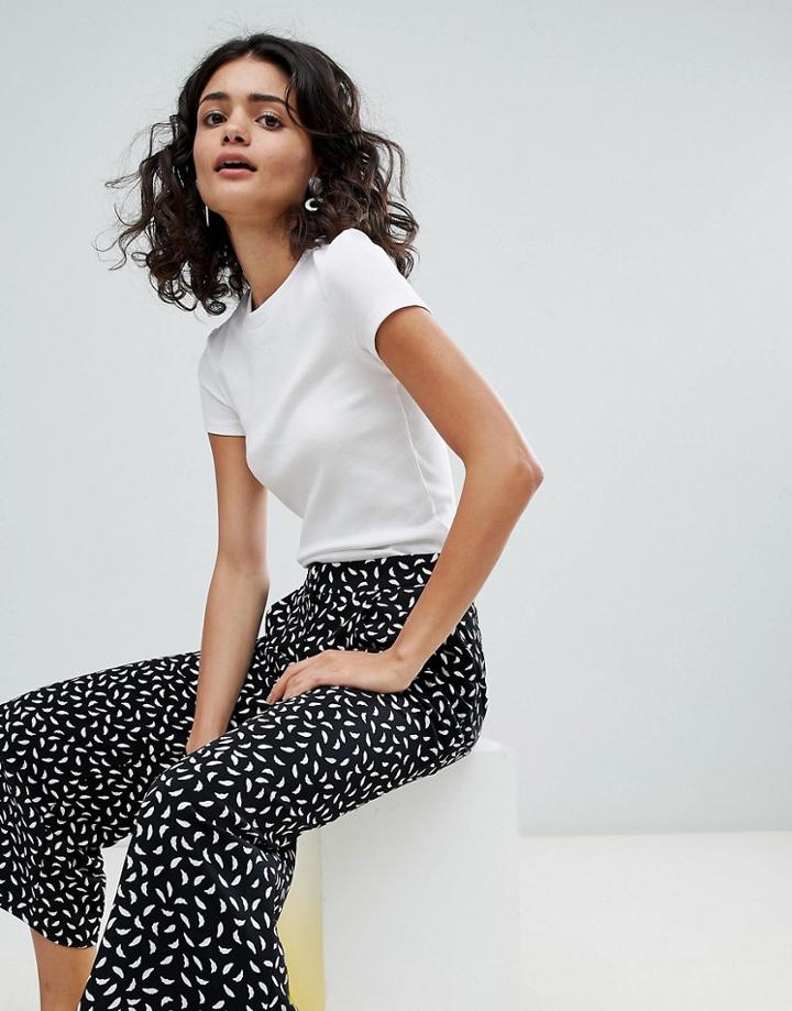 Monki Scoop Neck Ribbed T Shirt - White