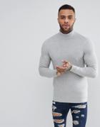 Pull & Bear Textured Roll Neck Sweater In Gray - Gray