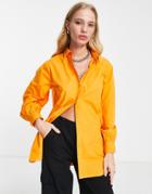 Only Oversized Longline Shirt In Bright Orange