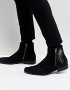Asos Chelsea Boots In Black Faux Suede With Embroidery Detail - Black