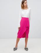 Gestuz Mia Ruffle Slit Front Midi Skirt-pink